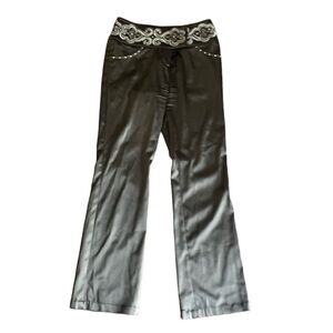 ST. JOHN Evening By Marie Gray Embellished Waist Satin Black Pants